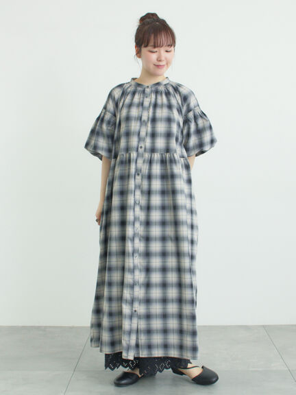 【遮熱】柄アソートバルーンスリーブワンピース（ブラック/ベージュ/サックスブルー/ネイビー）｜Samansa Mos2（サマンサ モスモス）通販