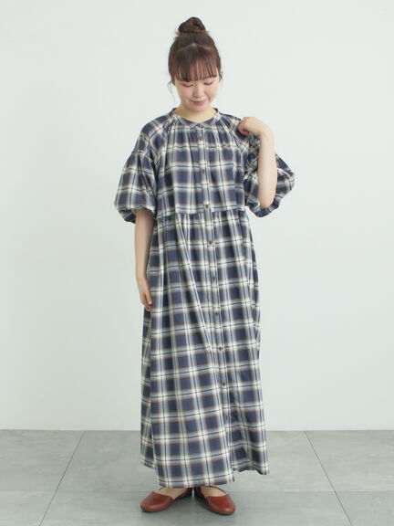 【遮熱】柄アソートバルーンスリーブワンピース（ブラック/ベージュ/サックスブルー/ネイビー）｜Samansa Mos2（サマンサ モスモス）通販