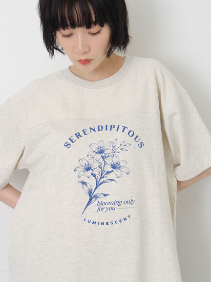 【接触冷感】ミニ裏毛切替フラワープリントTシャツ（オフホワイト/グレー/ベージュ）｜Samansa Mos2（サマンサ モスモス）通販
