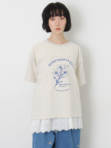 【接触冷感】ミニ裏毛切替フラワープリントTシャツ（オフホワイト/グレー/ベージュ）｜Samansa Mos2（サマンサ モスモス）通販