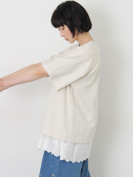 【接触冷感】ミニ裏毛切替フラワープリントTシャツ（オフホワイト/グレー/ベージュ）｜Samansa Mos2（サマンサ モスモス）通販