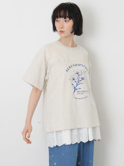 【接触冷感】ミニ裏毛切替フラワープリントTシャツ（オフホワイト/グレー/ベージュ）｜Samansa Mos2（サマンサ モスモス）通販