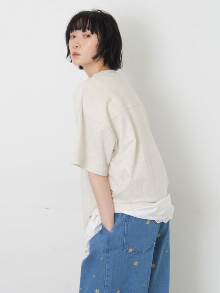 【接触冷感】ミニ裏毛切替フラワープリントTシャツ（オフホワイト/グレー/ベージュ）｜Samansa Mos2（サマンサ モスモス）通販