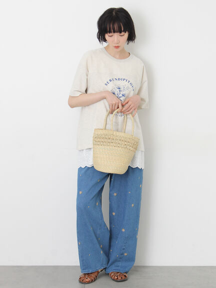 【接触冷感】ミニ裏毛切替フラワープリントTシャツ（オフホワイト/グレー/ベージュ）｜Samansa Mos2（サマンサ モスモス）通販