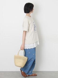セール】 【接触冷感】ミニ裏毛切替フラワープリントTシャツ（オフ