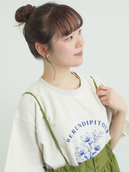 【接触冷感】ミニ裏毛切替フラワープリントTシャツ（オフホワイト/グレー/ベージュ）｜Samansa Mos2（サマンサ モスモス）通販