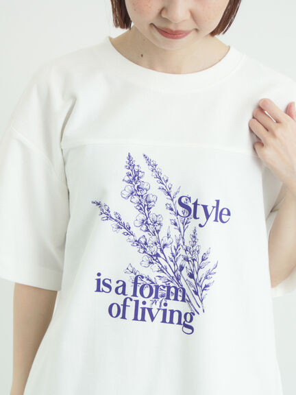 【接触冷感】ミニ裏毛切替フラワープリントTシャツ（オフホワイト/グレー/ベージュ）｜Samansa Mos2（サマンサ モスモス）通販