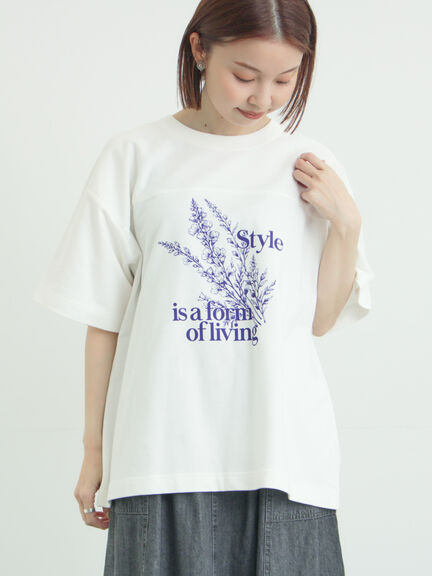 【接触冷感】ミニ裏毛切替フラワープリントTシャツ（オフホワイト/グレー/ベージュ）｜Samansa Mos2（サマンサ モスモス）通販