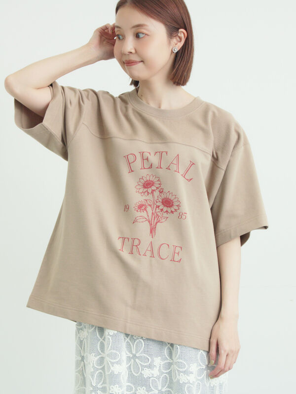 セール】 【接触冷感】ミニ裏毛切替フラワープリントTシャツ（オフ