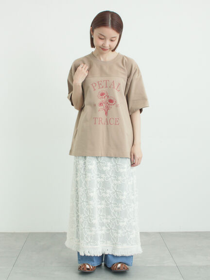 【接触冷感】ミニ裏毛切替フラワープリントTシャツ（オフホワイト/グレー/ベージュ）｜Samansa Mos2（サマンサ モスモス）通販