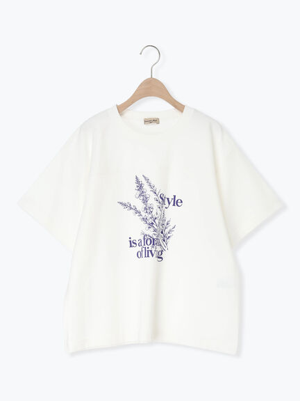 【接触冷感】ミニ裏毛切替フラワープリントTシャツ（オフホワイト/グレー/ベージュ）｜Samansa Mos2（サマンサ モスモス）通販