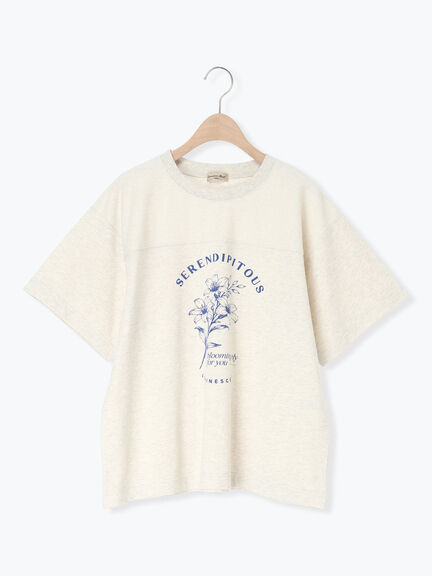 【接触冷感】ミニ裏毛切替フラワープリントTシャツ（オフホワイト/グレー/ベージュ）｜Samansa Mos2（サマンサ モスモス）通販
