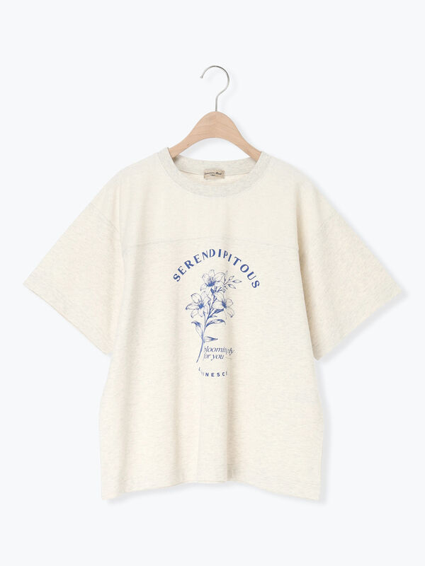 セール】 【接触冷感】ミニ裏毛切替フラワープリントTシャツ（オフ