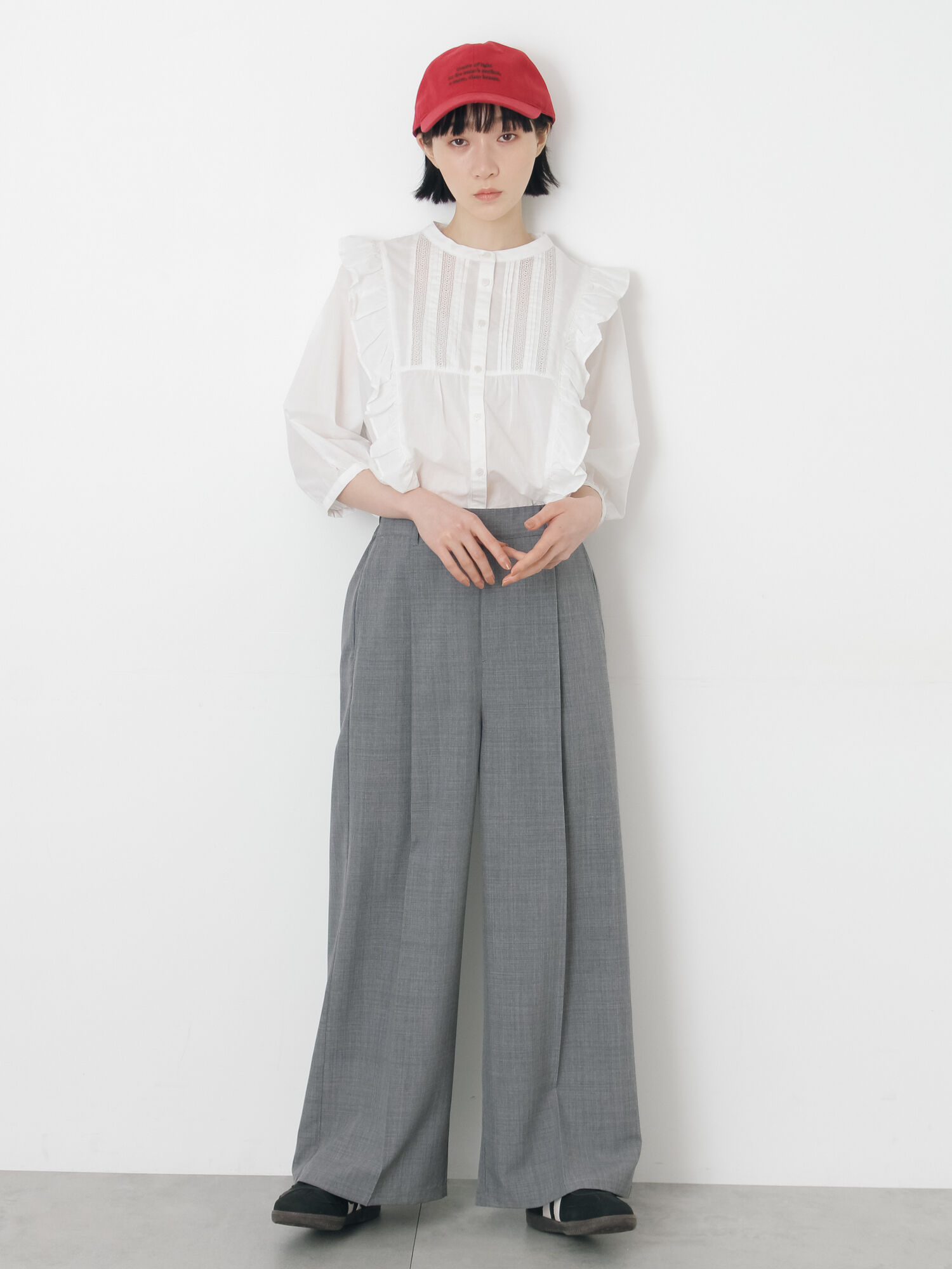 セール】 【イージーケア、接触冷感】タックワイドパンツ（グレー