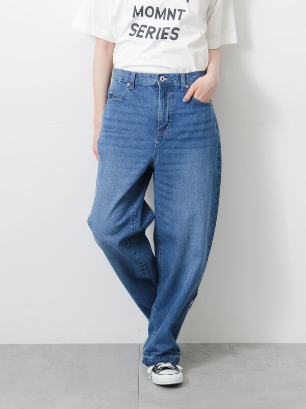 ECO DENIM】ストレートパンツ（チャコールグレー/サックスブルー