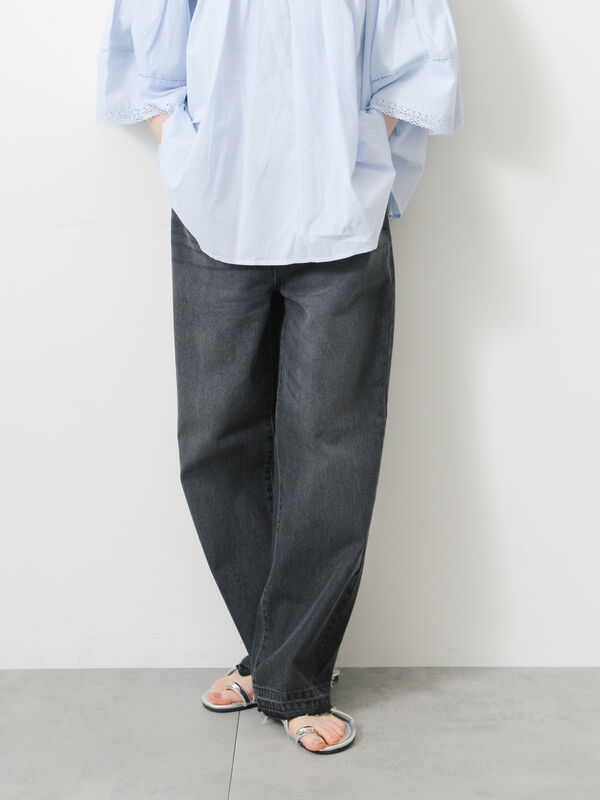 ECO DENIM】ストレートパンツ（チャコールグレー/サックスブルー