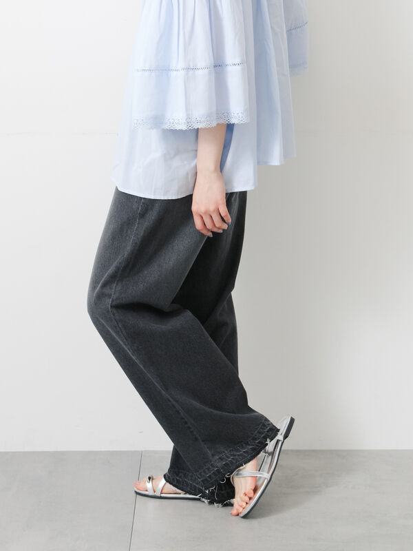 ECO DENIM】ストレートパンツ（チャコールグレー/サックスブルー