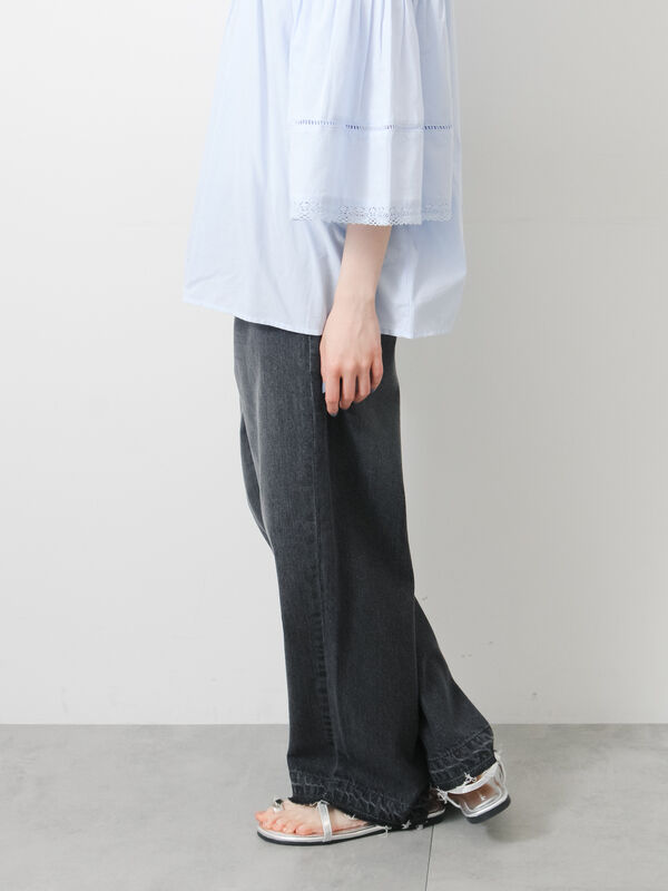 ECO DENIM】ストレートパンツ（チャコールグレー/サックスブルー