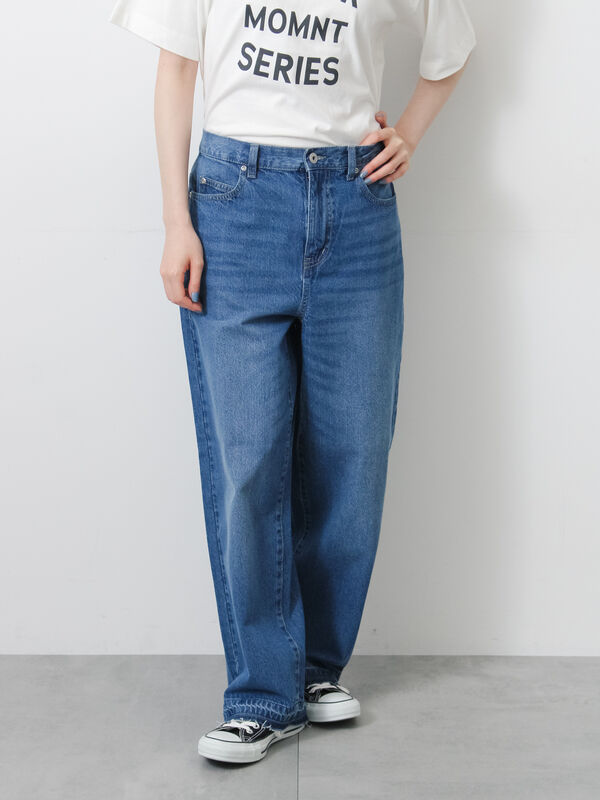 ECO DENIM】ストレートパンツ（チャコールグレー/サックスブルー