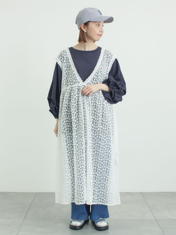 チュール刺繍前後2WAYノースリワンピース（オフホワイト）｜Samansa Mos2（サマンサ モスモス）通販