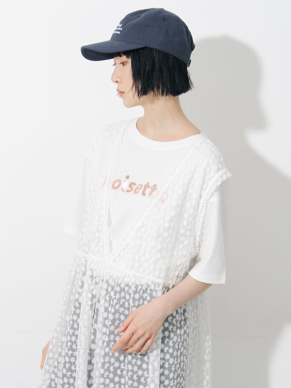 チュール刺繍前後2WAYノースリワンピース（オフホワイト/ブラック