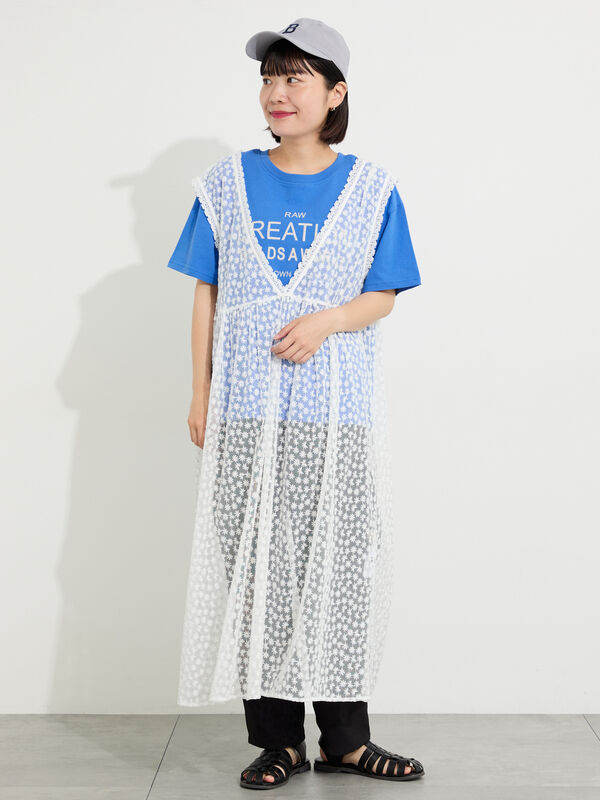 新品　ワンピース　SM2 チュール刺繍前後2WAYノースリワンピース（オフホワイト/ブラック
