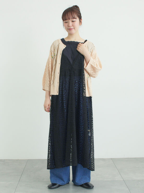 チュール刺繍前後2WAYノースリワンピース（オフホワイト/ブラック