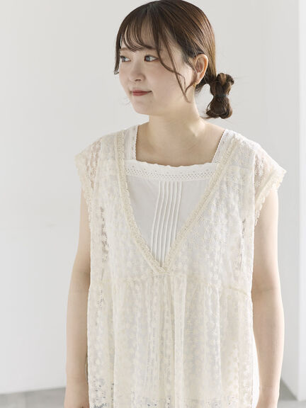 チュール刺繍前後2WAYノースリワンピース（オフホワイト/ブラック/キナリ）｜Samansa Mos2（サマンサ モスモス）通販