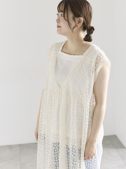 チュール刺繍前後2WAYノースリワンピース（オフホワイト/ブラック/キナリ）｜Samansa Mos2（サマンサ モスモス）通販