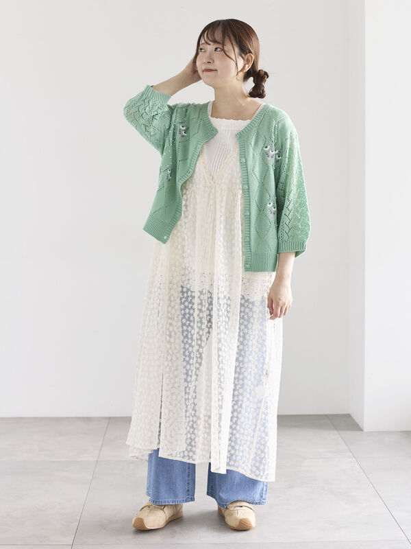 チュール刺繍前後2WAYノースリワンピース（オフホワイト/ブラック