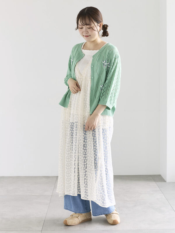チュール刺繍前後2WAYノースリワンピース（オフホワイト/ブラック