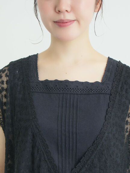 チュール刺繍前後2WAYノースリワンピース（オフホワイト/ブラック/キナリ）｜Samansa Mos2（サマンサ モスモス）通販