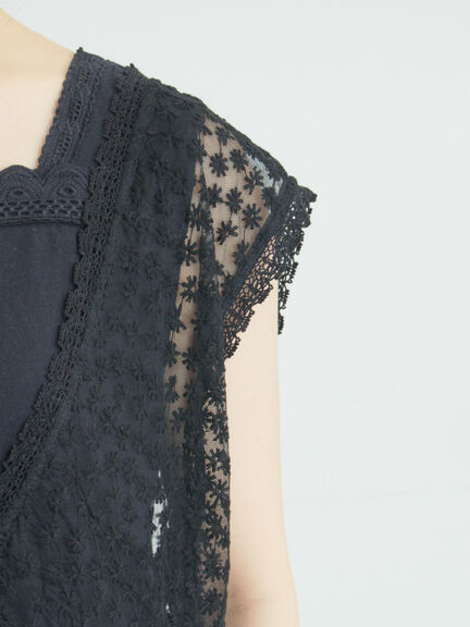 チュール刺繍前後2WAYノースリワンピース（オフホワイト/ブラック/キナリ）｜Samansa Mos2（サマンサ モスモス）通販