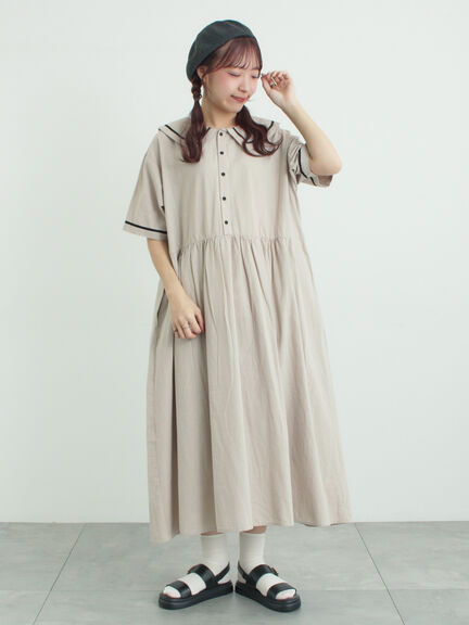 ビッグ襟前後2WAYワンピース（ブラック/ベージュ/ブルー）｜Samansa Mos2（サマンサ モスモス）通販