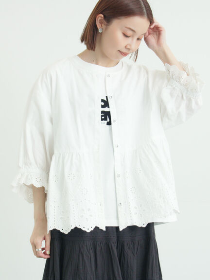 裾スカラップレース切替ブラウス（オフホワイト/ブラック/ベージュ）｜Samansa Mos2（サマンサ モスモス）通販
