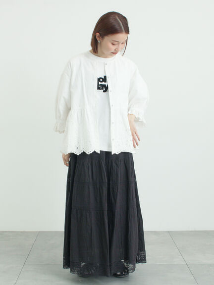 裾スカラップレース切替ブラウス（オフホワイト/ブラック/ベージュ）｜Samansa Mos2（サマンサ モスモス）通販