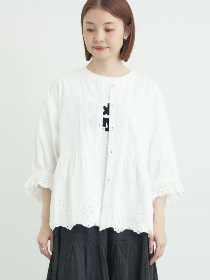 裾スカラップレース切替ブラウス（オフホワイト/ブラック/ベージュ）｜Samansa Mos2（サマンサ モスモス）通販