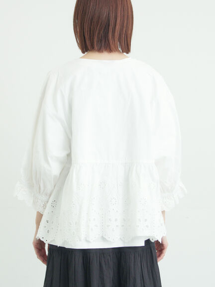 裾スカラップレース切替ブラウス（オフホワイト/ブラック/ベージュ）｜Samansa Mos2（サマンサ モスモス）通販