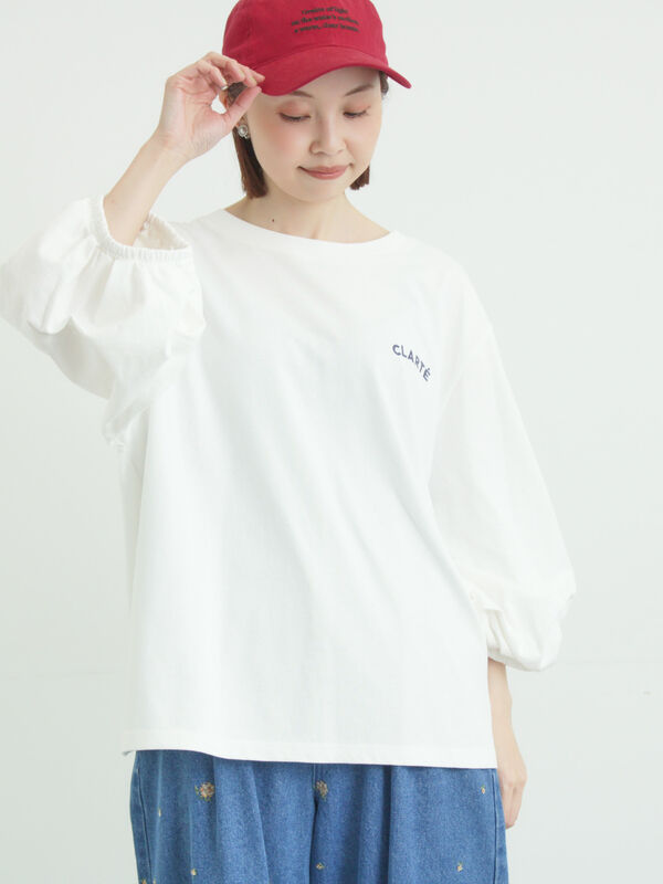 袖タックTシャツ（オフホワイト/グレー/グリーン/ネイビー/トップス/T