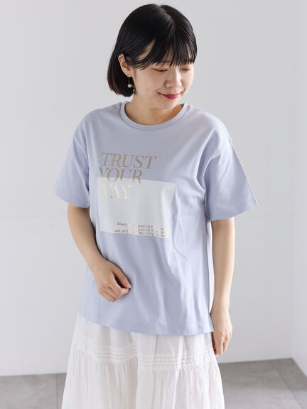 【接触冷感】スクエア箔ロゴTシャツ（オフホワイト/チャコールグレー/サックスブルー）｜Samansa Mos2（サマンサ モスモス）通販