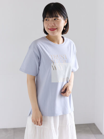【接触冷感】スクエア箔ロゴTシャツ（オフホワイト/チャコールグレー/サックスブルー）｜Samansa Mos2（サマンサ モスモス）通販