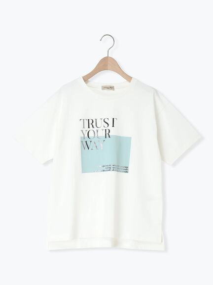 【接触冷感】スクエア箔ロゴTシャツ（オフホワイト/チャコールグレー/サックスブルー）｜Samansa Mos2（サマンサ モスモス）通販
