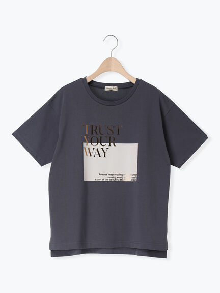 【接触冷感】スクエア箔ロゴTシャツ（オフホワイト/チャコールグレー/サックスブルー）｜Samansa Mos2（サマンサ モスモス）通販