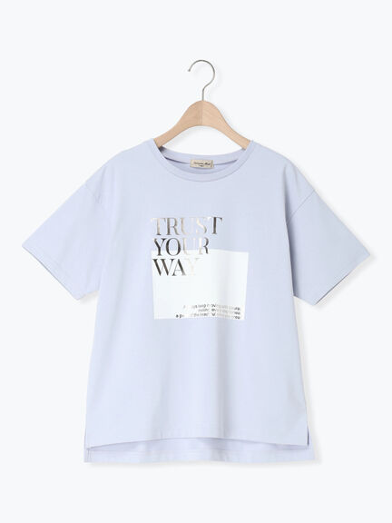 【接触冷感】スクエア箔ロゴTシャツ（オフホワイト/チャコールグレー/サックスブルー）｜Samansa Mos2（サマンサ モスモス）通販