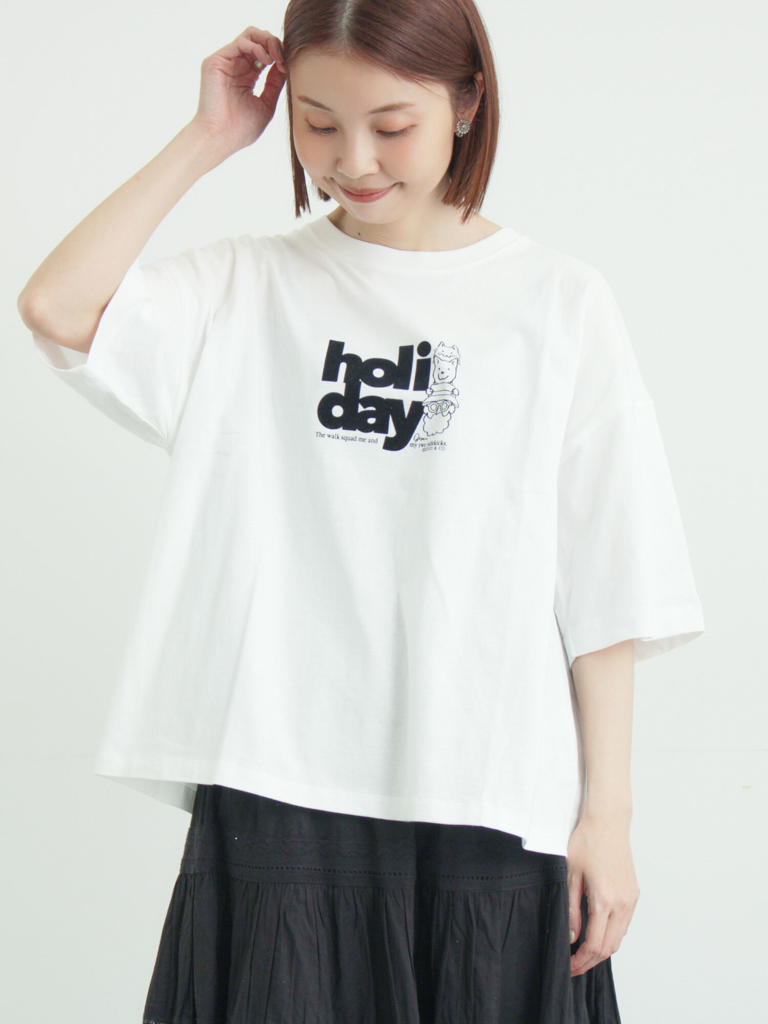 ヴィンテージ風天竺おじさんフロッキープリントTシャツ（オフホワイト