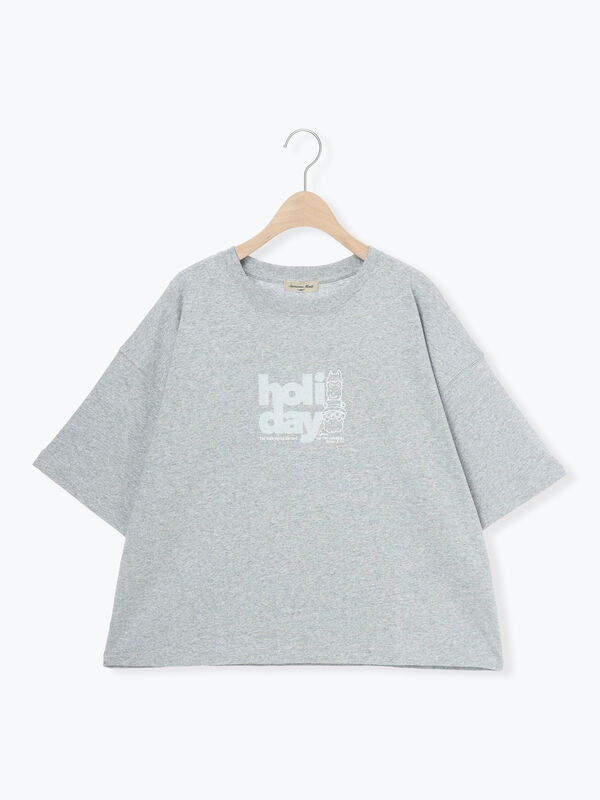 ヴィンテージ風天竺おじさんフロッキープリントTシャツ（オフホワイト
