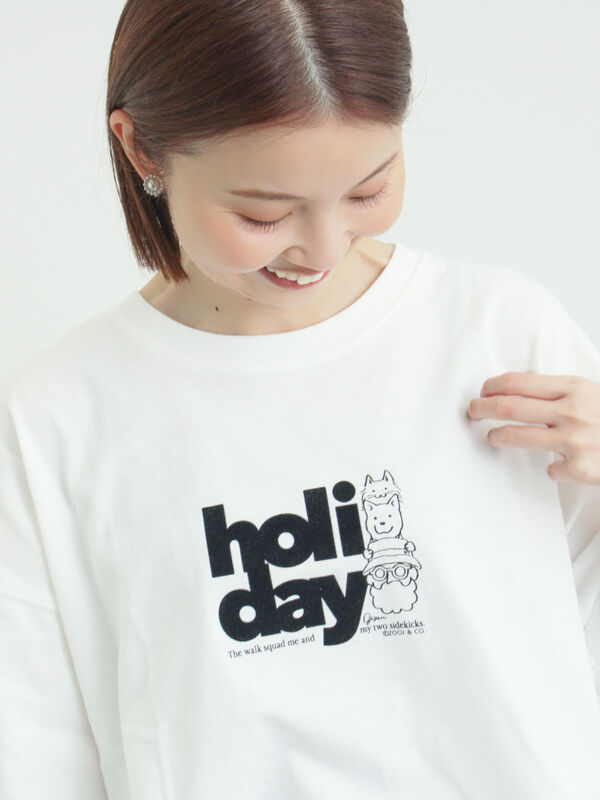 ヴィンテージ風天竺おじさんフロッキープリントTシャツ（オフホワイト