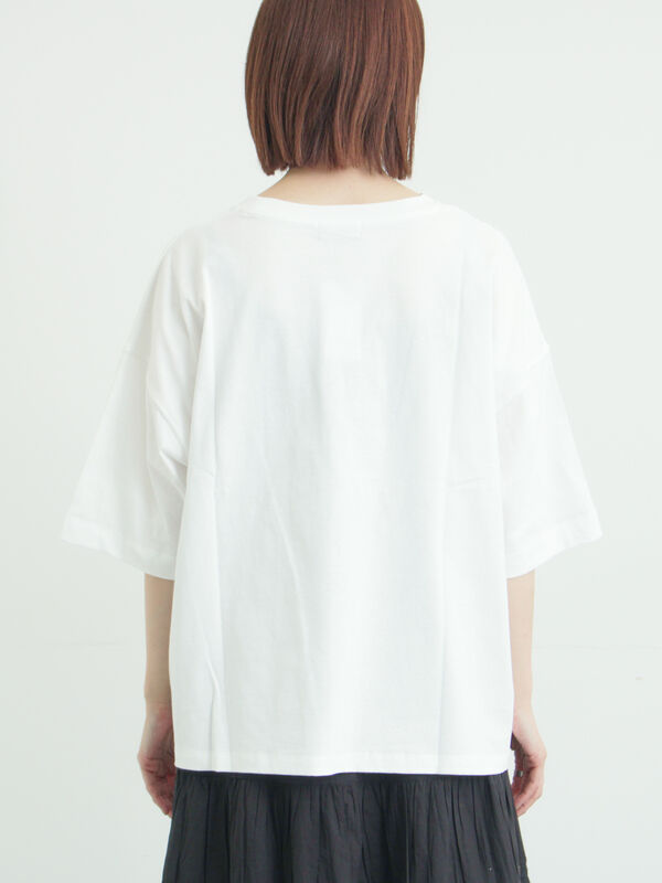 【ホワイト】カモフラージュフロッキープリントシャツ ヴィンテージ風天竺おじさんフロッキープリントTシャツ（オフホワイト
