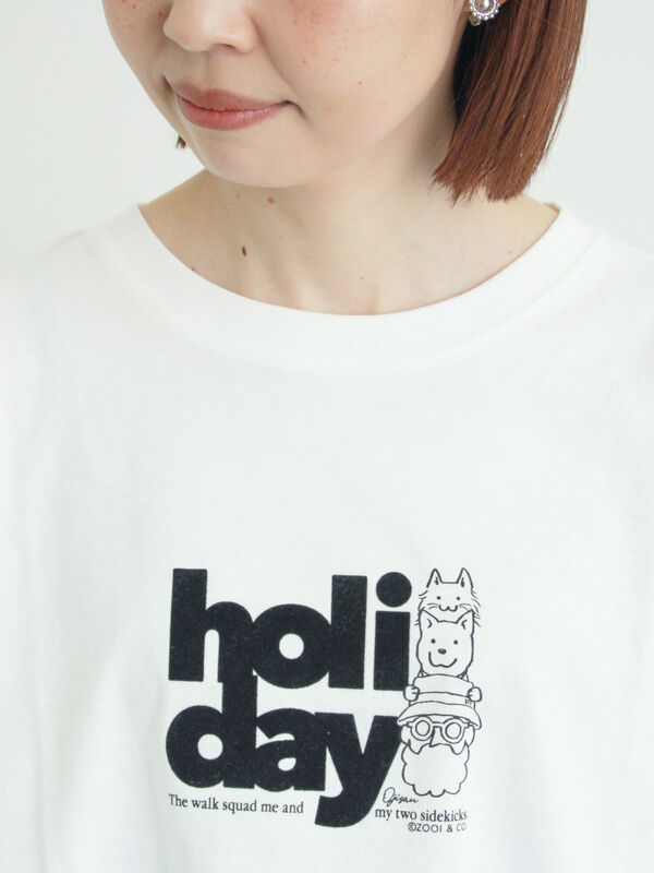 ヴィンテージ風天竺おじさんフロッキープリントTシャツ（オフホワイト