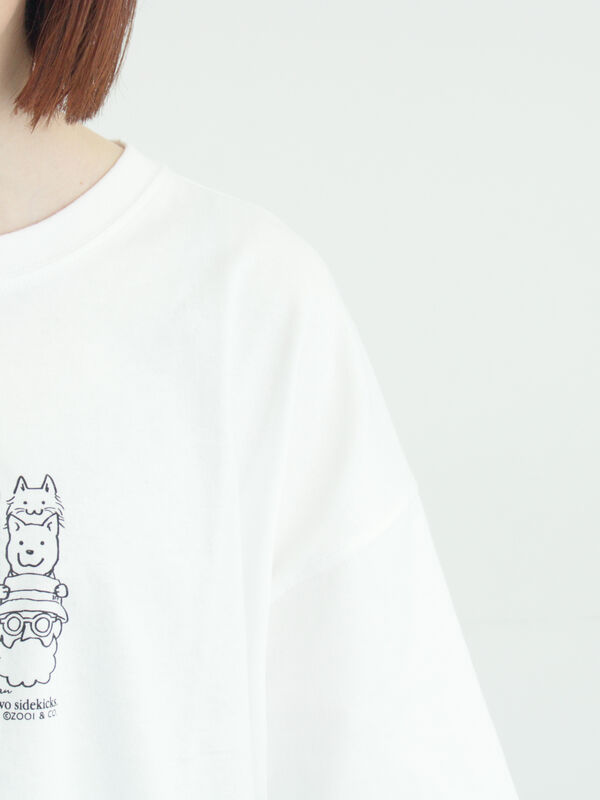 ヴィンテージ風天竺おじさんフロッキープリントTシャツ（オフホワイト